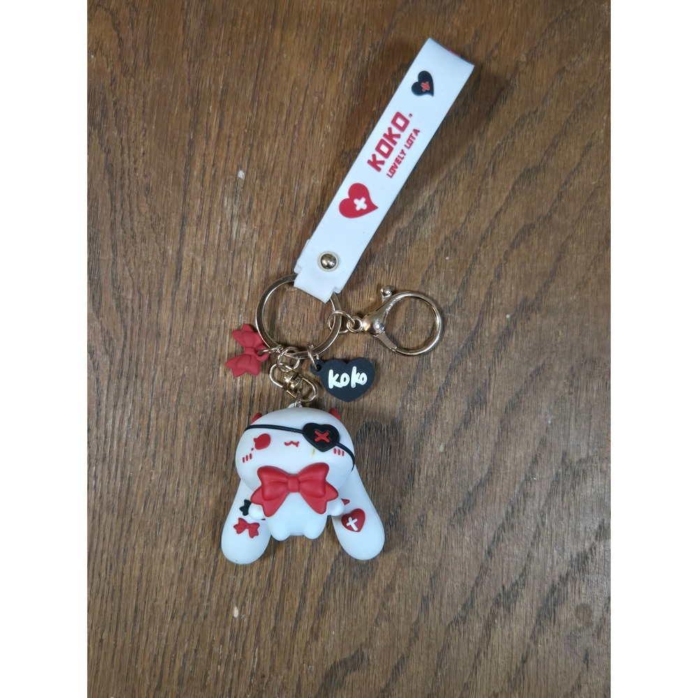 Koko Lovely Lota Bunny Keychain White Rabbit Silicone Bag Charm Red Bow Patch